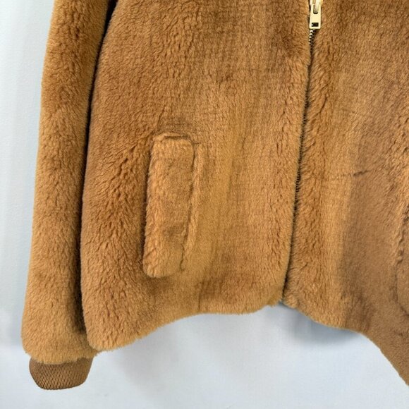 J. Crew Faux Fur Full Zip Bomber Jacket Womens 2X Cognac Preppy Designer Outdoor - Picture 9 of 15